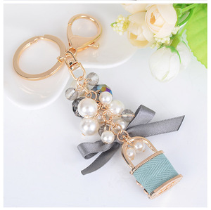 Nước Hoa Chai Số 5 Kim Cương Keychain Bow Ngọc Trai Hạt Túi Xách Cá Nhân Keyring Cho Phụ Nữ Ví Ví Cô Gái Xe Vòng Chìa Khóa - Product Image 3