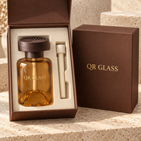 Bouteille diffuseur à roseaux en verre ambré de 120 ml avec couvercle en bois, flacon vide rond pour huiles essentielles d'aromathérapie pour parfum d'intérieur