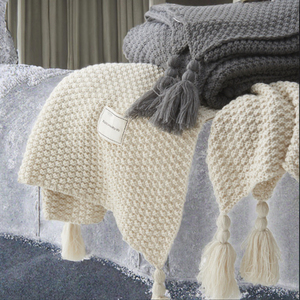 2026 New Arrival Cozy Warm 100% Polyester <b>Knitted</b> Ball Cover <b>Throw</b> Blanket Tassels Solid Pattern Customizable Four - Product Image 3