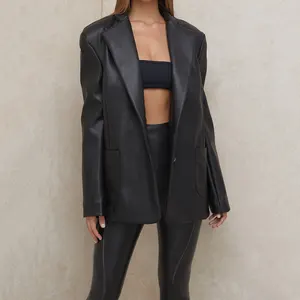Women Fashion Black Vegan Leather Oversized Jacket