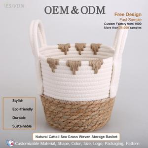 Cesta de Almacenamiento Tejida a Mano de Jacinto de Agua y Junco con Asas, Estilo Boho Rústico para Sala de Estar, Lavandería y Organizador del Hogar - Product Image 2