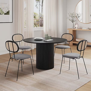 Ensemble table à manger moderne contemporaine noire et grise confort 6 places <span class=keywords><strong>4</strong></span> <span class=keywords><strong>chaises</strong></span> avec table ronde Table finition teintée en <span class=keywords><strong>bois</strong></span> <span class=keywords><strong>naturel</strong></span> - Product Image 1