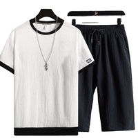 YiXin — ensemble pour hommes de couleur unie, ensembles surdimensionnés pour hommes, sweat-shirt à manches courtes élastique, séchage rapide, personnalisés