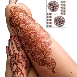 Autocollant de <span class=keywords><strong>tatouage</strong></span> temporaire imperméable à l'eau, motif floral de rose au henné, pétales et <span class=keywords><strong>feuilles</strong></span>, pour femmes et jeunes filles stylées - Product Image 2