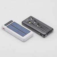 Tragbare Powerbank 10000mAh mit Digitalanzeige und 2 LED-Taschenlampen, Solar-Powerbank mit abnehmbaren, integrierten 4 Kabeln