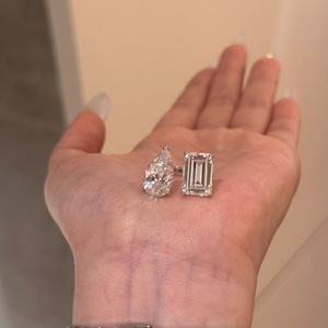 Bagues élégantes en argent pur S925 avec deux pierres en forme de poire, goutte d'eau, cube de sucre, diamant - Product Image 1