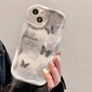 เคสโทรศัพท์มือถือ TPU ซิลิโคนขอบคลื่นพิมพ์ลายผีเสื้อ<span class=keywords><strong>สี</strong></span>ดำ<span class=keywords><strong>เทา</strong></span>ดำสำหรับ <span class=keywords><strong>iPhone</strong></span> 8 x XR XS 11 12 13 14 15 16 17 PRO MAX - Product Image 2