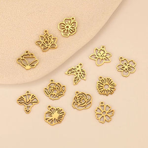 Espejo pulido 12 meses de nacimiento flor encantos Acero inoxidable Rosa amapola acebo lirio de agua colgantes joyería hacer hallazgos - Product Image 6