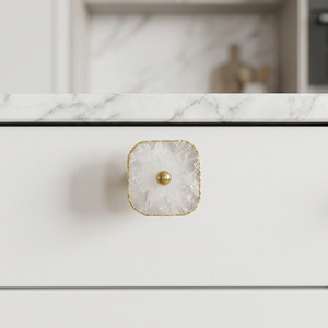 AK Brass White Gold Stone & Metal <b>Wardrobe</b> Knob Customized Cabinet Handle Luxury Dresser Furniture <b>Hardware</b> Modern Decor Premium - Product Image 4