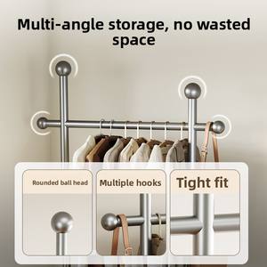 מתלה מעילים דו-שכבתי יוקרתי קל משקל לחדר שינה, מתלה בגדים ביתי פשוט, מתלה רצפתי נייד ממתכת לאחסון - Product Image 3