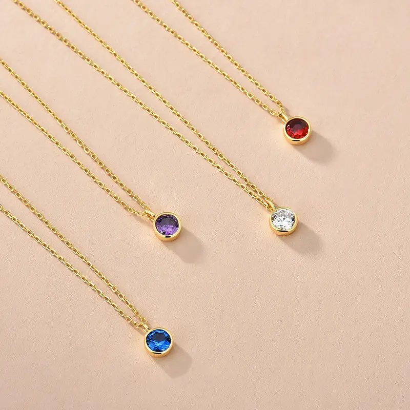 12 Zodiac Colorful Zircon Gold Plated Women Jewelry 925 Sterling Silver Birthstone Necklaces