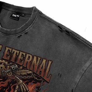 T-shirts pour hommes vintage en coton délavé, respirants, avec imprimé graphique punk, coupe oversize, haute qualité, pour l'été, vente en gros - Product Image 5
