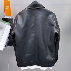 Men's Trendy Slim-Fit Zipper <b>Jacket</b> Autumn Casual Motorcycle PU Leather Turtleneck Cardigan Synthetic Leather Shell - Product Image 2