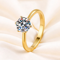 Grosir aksesori perhiasan terbuka dapat disesuaikan cincin moissanite mode cakar enam lapis emas 18K perak 925 untuk wanita