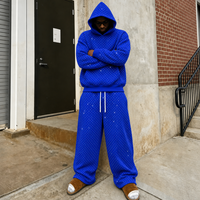 Ensemble de survêtement deux pièces personnalisé de haute qualité pour fournisseur, avec sweat à capuche et pantalon de survêtement amples en strass, 600-800 g/m²