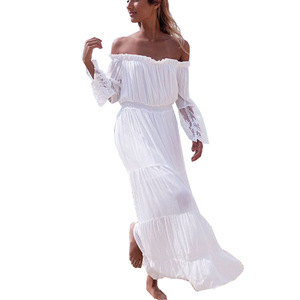 Nuovo Stile su Aliexpress: Abito <span class=keywords><strong>Lungo</strong></span> da Donna <span class=keywords><strong>con</strong></span> <span class=keywords><strong>Maniche</strong></span> Lunghe, Stile Boho da Spiaggia, Bianco <span class=keywords><strong>in</strong></span> <span class=keywords><strong>Pizzo</strong></span> <span class=keywords><strong>con</strong></span> Spalle Scoperte - Product Image 3