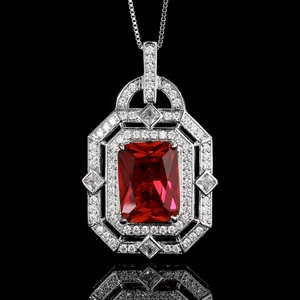 Trendy 12*16mm Imitation Ruby Jewelry Eco-friendly Jewelry Copper Geometric Square Double Halo Cubic Zirconia Pendant Necklace - Product Image 3