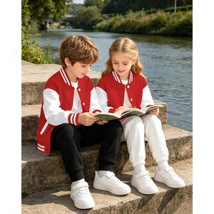 Veste bomber et veste de baseball unisexe pour enfants d'école primaire, pour garçons et filles, en tissu tricoté - Product Image 4