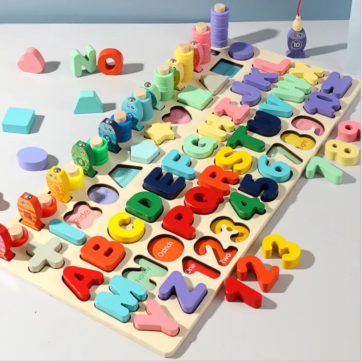 6 in 1 educational wooden ABC magnetic alphabet letters and numbers manufacturer game board puzzle other toys for kids