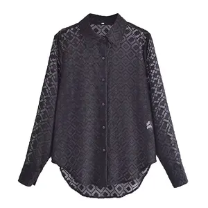 Taop & Za Europese En Amerikaanse Stijl Dameskleding 2024 Modieuze Casual Chique Vierkante Stijl Gesneden Bloemenontwerp Slanke Shirt Top