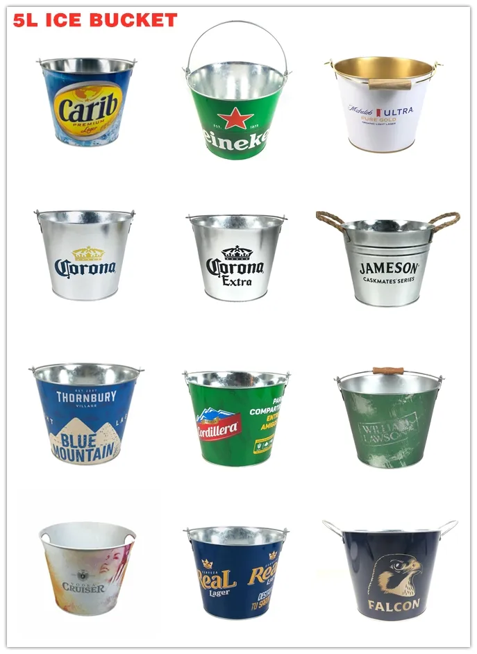 Food grade galvanized tin round ice bucket beverage tubs 6 bottles beer with OEM ODM logo brand