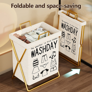 Bathroom Floor-standing Cotton and Linen Dirty Clothes <strong>Basket</strong>, <strong>Foldable</strong> Household Washable Dirty Clothes <strong>Basket</strong> - Product Image 4