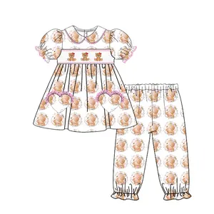 Conjuntos de ropa para niñas pequeñas Boutique Causal manga larga bebé Smocked vestido niños pijamas de invierno trajes