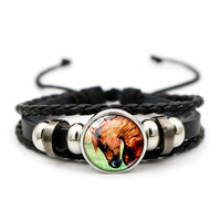 Bracelet en cuir tressé multi-couches à perles, thème cheval vintage, idéal pour un cadeau