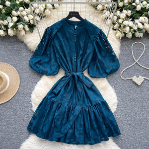 Robe à manches bouffantes pour femmes, robe courte en dentelle transparente à col montant pour un <span class=keywords><strong>style</strong></span> élégant et <span class=keywords><strong>chic</strong></span> - Product Image 5