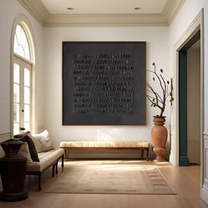 Art mural 3D carré noir Wabi Sabi, peinture abstraite sur toile, art mural contemporain peint à la main - Product Image 2