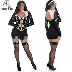 Trang phục Halloween nữ giả da cosplay, trang phục nữ tu, nữ hầu, tay dài, áo khoét lỗ, chân váy ngắn kèm khăn turban - Product Image 1