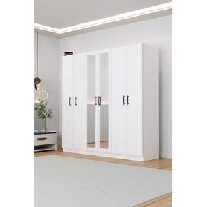 Armoire de chambre moderne Kale blanche à 6 portes avec miroir, 4 tiroirs et 13 étagères, penderie pliable pour appartement et atelier - Product Image 6