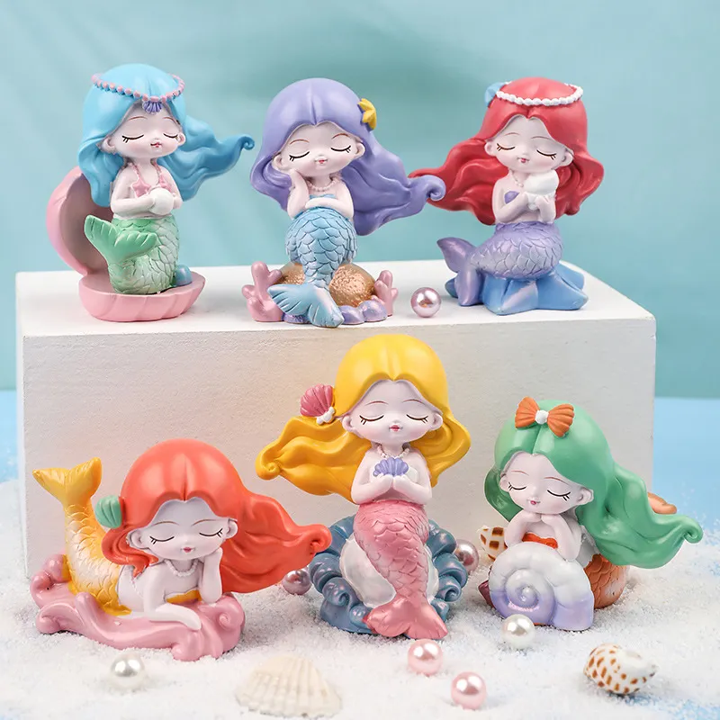 Hars 3D Mermaid Geïnspireerd Cake Topper Beeldje Cupcake Toppers Picks Baby Shower Kids Verjaardagsfeestje Taart Decoraties Levert/
