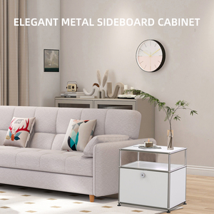 Bàn đầu giường phòng ngủ phong cách giữa thế kỷ, đồ nội thất mô-đun bằng kim loại bằng thép không gỉ, đồ nội thất tùy chỉnh màu trắng sữa - Product Image 5