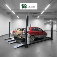 Système de levage de stationnement hydraulique à double étage et double largeur à 4 poteaux, équipement de levage pour garage et stockage automobile