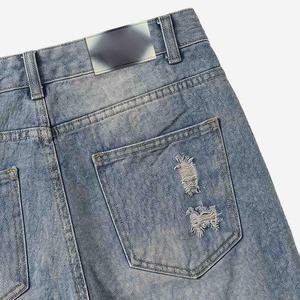 OEM Denim Manufacturer Custom Vintage Blue Wash Heavy Destroyed Pants Layer Fray Loose Fit Baggy <strong>Treet</strong> Designer Workwear Jorts - Product Image 3