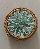 Sous-verre en rotin naturel incrusté de nacre, accessoire de table, vente en gros