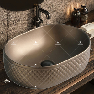 Lavabo da Appoggio in Ceramica di Forma Ovale, Design di Lusso, Facile da Pulire, Effetto Vetro, per <span class=keywords><strong>Bagno</strong></span> - Product Image 3