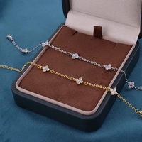 Bracelet à maillons en argent sterling 925 FY-SL45 avec zircon, trèfle à quatre feuilles, plaqué rhodium, pour filles, luxe léger, exquis et tendance