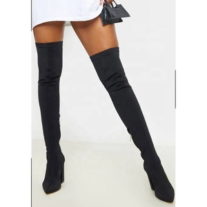 Solid Skintight Pointed Toe High Chunky Heel Women Thigh High <b>Booties</b> Slip-on Suede Upper Over Knee High Boots for Ladies - Product Image 6