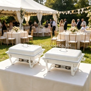 Chauffe-plat rectangulaire pliable blanc 9L pour buffet d'hôtel, mariage et restauration de petite entreprise, idéal pour garder les soupes au chaud - Product Image 1