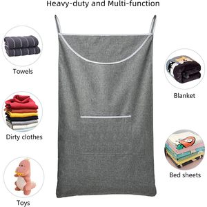X-Large Door Hanging Laundry <b>Hamper</b> Bag Grey Foldable Rectangular With Hooks For Clothes <b>Storage</b> Behind Doors On Walls - Product Image 5