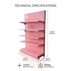 Étagères de supermarché réglables en métal <span class=keywords><strong>rose</strong></span>, rayonnages gondoles pour l'affichage en magasin, idéales pour les épiceries et les dépannages. - Product Image 3