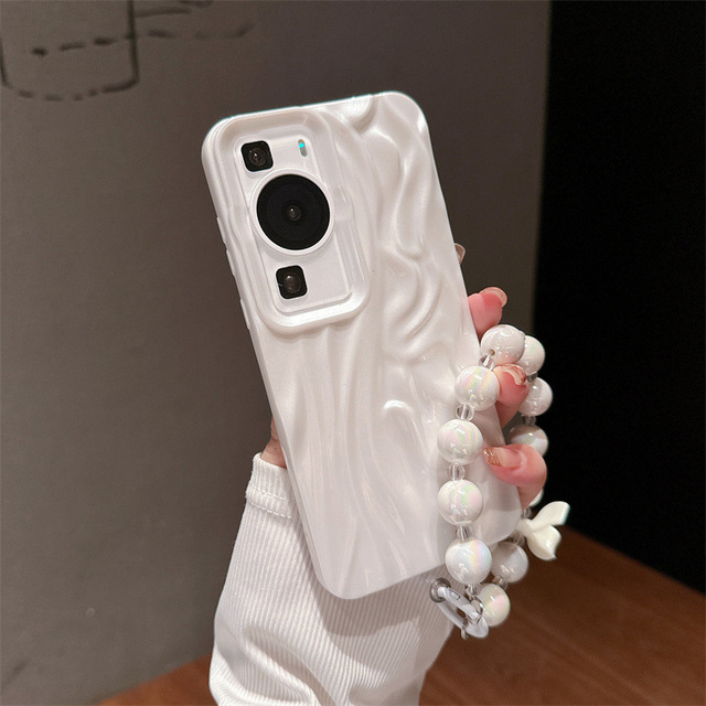 Wrinkle Design Silicone Case for Huawei Mate60pro With Pearl Waist Chain Mate50 40 30 P50 P40 Pro Cell Phone Cover