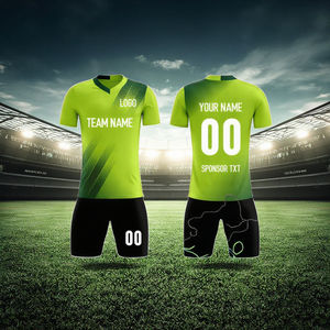 Grosir Set layanan OEM Jersey sepak bola hitam hijau kustom dengan cetakan nama olahraga sepak bola - Product Image 1