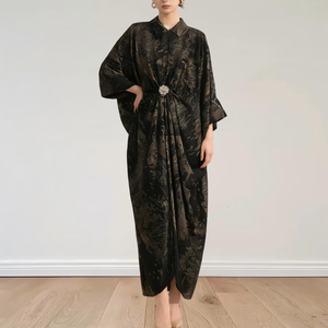 Robe longue kaftan élégante noire et or pour femme, style vintage, modeste, <span class=keywords><strong>kimono</strong></span>, pour l'Aïd, coupe ample et décontractée, taille unique - Product Image 1