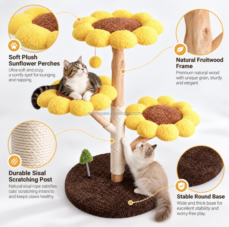 MoMoPaw Large Cat Tower Multi-Level Luxury Flower Plush Condo with 13 ...