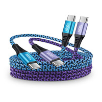Cable de Datos USB-C a USB-C de Doble Cabeza, USB 2.0 Tipo-C PD 100W, Carga Rápida, Conductor de Cobre Puro, Cable Trenzado de Nailon para