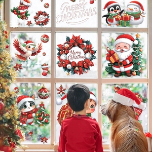 Autocollants statiques de Noël pour fenêtres, films givrés pour portes vitrées, décorations de vacances, flocons de neige d'hiver, rennes, décorations de magasin - Product Image 1