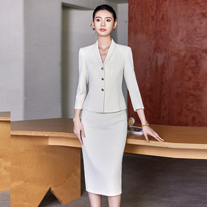 Elegant Women Work Uniform Suit Set Three-Quarter Sleeve Black Polyester Anti-Wrinkle Spring 2025 Office Professional Wear - Product Image 2